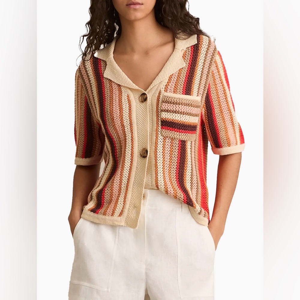 Candy Striped Linen Polo Sweater
